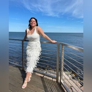 Endless Rose White Fringe Midi dress (from Anthropologie)